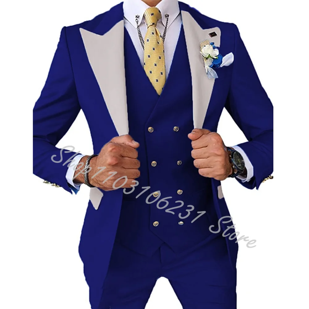 

Navy Blue Men's Suit Wedding Jacket Pants Vest 3-Piece Set Formal Party Fashion Best Men Tuxedos Blazer Trajes De Hombre