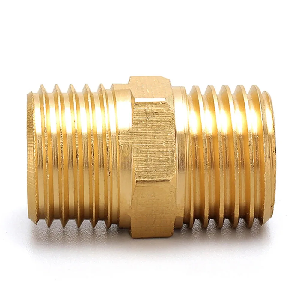 1/3pcs Brass Adapter Gold 27mm Length 1/4 Inch Male To Male Thread Hexagon Nipple Fitting Quick Adapter Air Compressor Parts