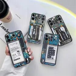 Phone Back Circuit Board Phone Case for iPhone 11 15 Pro Max Case Coque 14 Plus 13 Pro 12 11 X XS XR 7 8 SE 2020 TPU Soft Cover