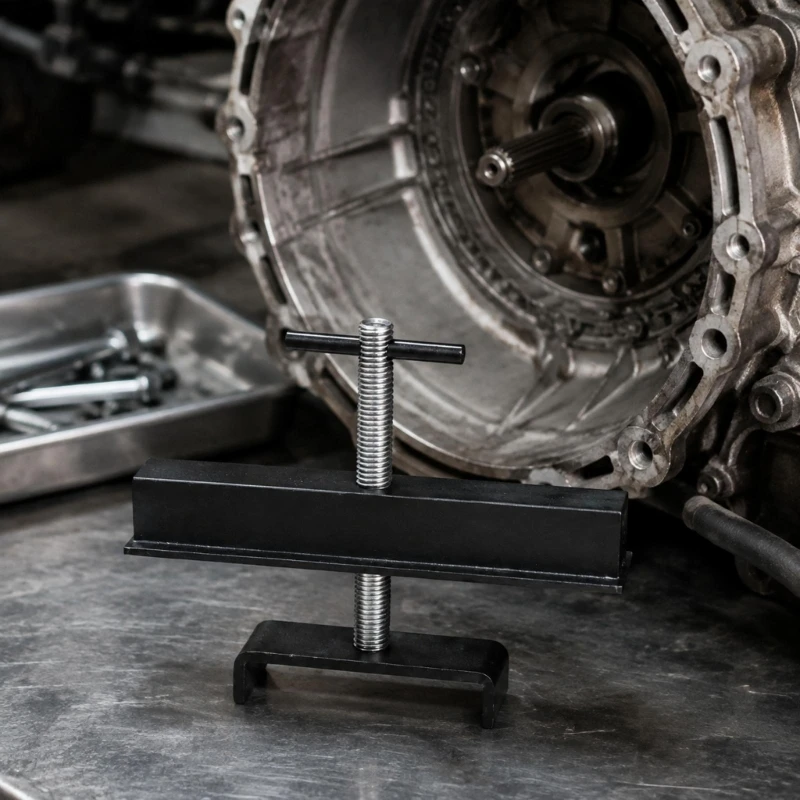 M76E Werkstatt-Antriebsstrang-Servicewerkzeug mit maschinell bearbeiteter Stahlkonstruktion, zentraler Gewindeschraube, T-Griff – Detail 1