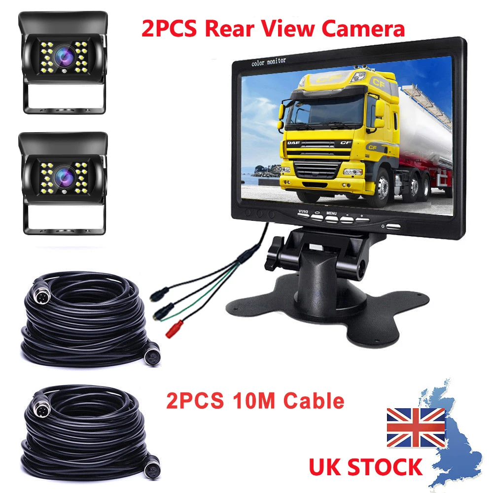 Podofo 2 قطعة كاميرا الرؤية الخلفية 7 "سيارة احتياطية رصد الرؤية الخلفية عدة نظام ركن السيارة لشاحنة RV حافلة فان مع IP66 مقاوم للماء #4