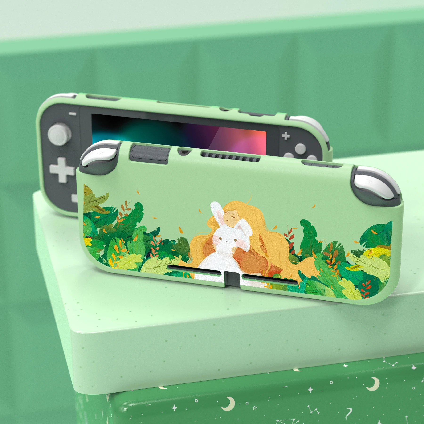 

PlayVital TPU Slim Protective Case for NS Switch Lite, Cute Pattern Custom Soft Cover - Rabbit Girl