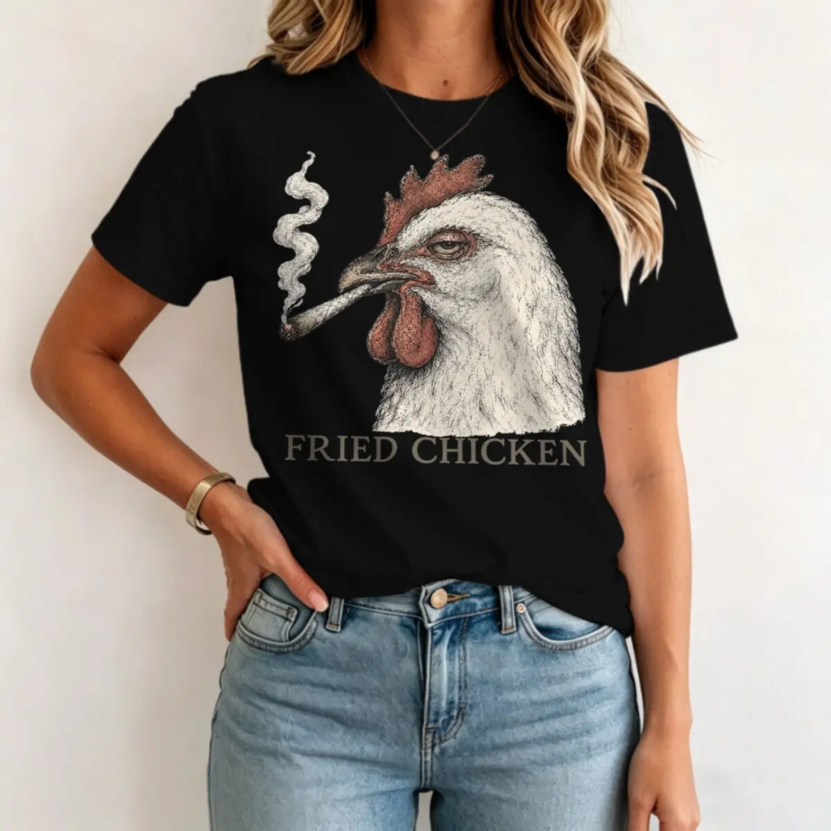Fried Chicken Smoking Chicken Graphic T Shirt Men Women Funny Dark Humor Streetwear Casual Short Sleeve Tshirts Gifts