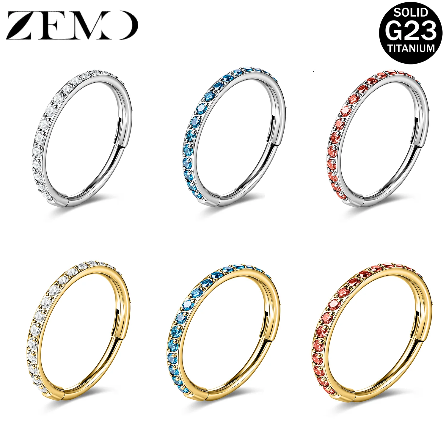 

ZEMO 1PC 20G ASTM F136 Titanium Hoop Nose Ring Earring Unisex Round Circle Zircon Septum Ring Hinge Ear Clicker Piercing Jewelry