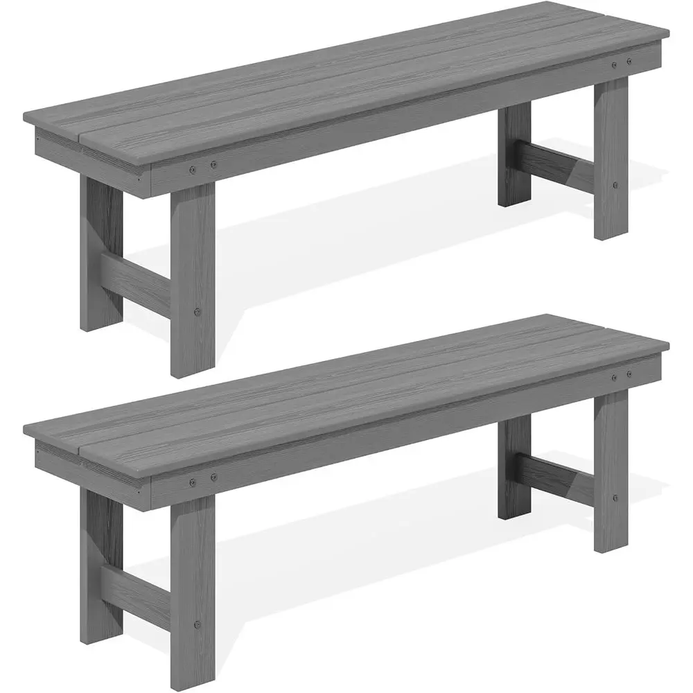 SERWALL 2-Person BacklOutdoor Bench 56 Inches, Grey, 2 Pack | All Weather HDPE Outdoor Benches, 660 Lbs Weight acity, Poly Lumbe