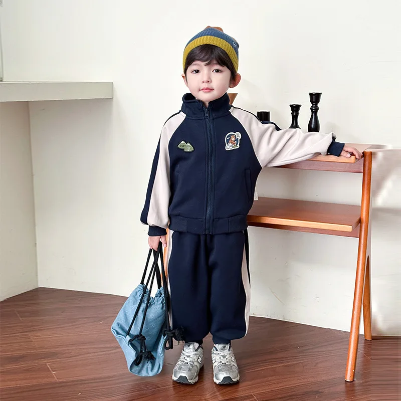2026 Summer Baby Girls Boys Cotton Leisure Contrast Zip Sweatshirt Jacket+Sweatpant Set School Kid 2PCS Tracksuit Child Outfit