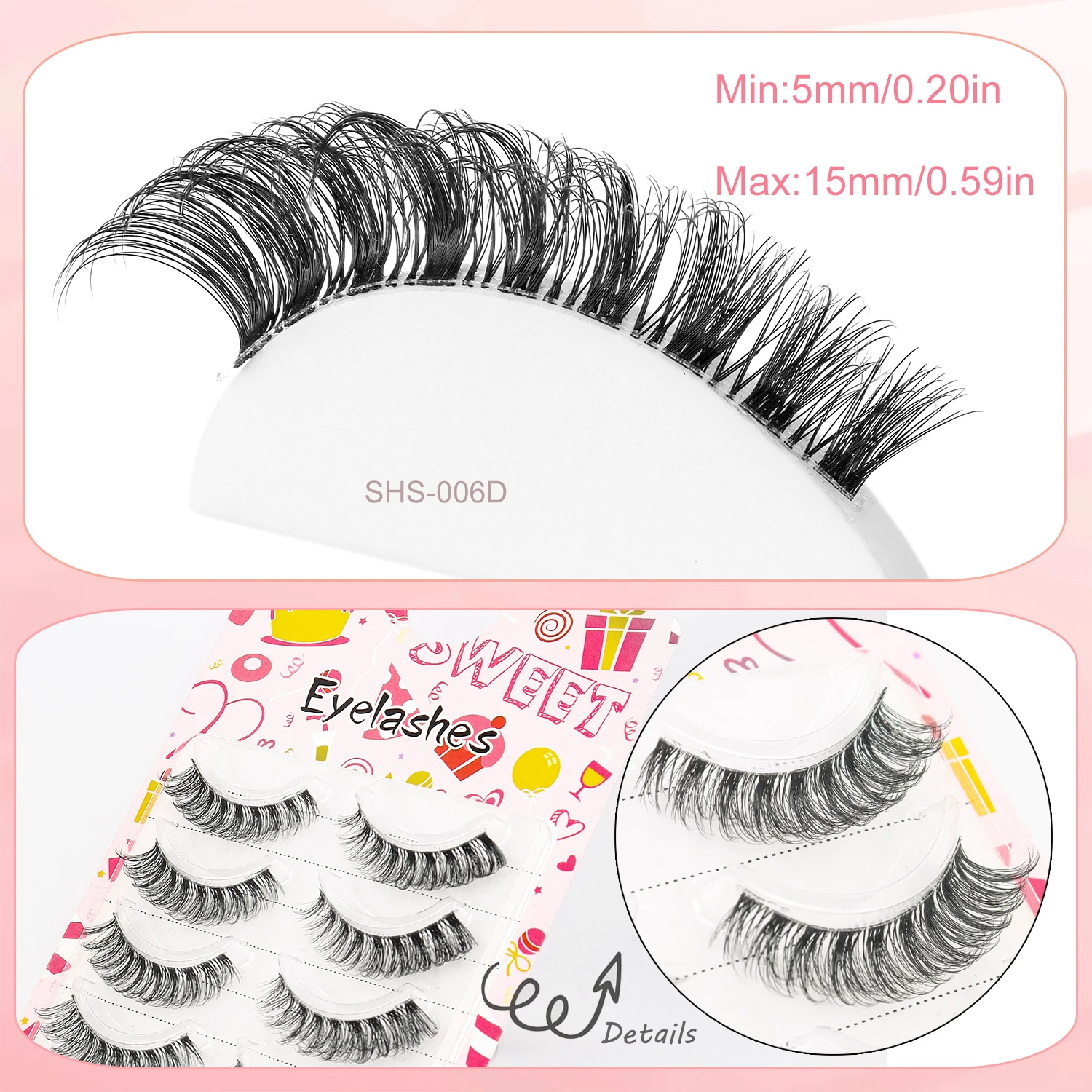 ขนตาปลอม 3D Fluffy 5 ชิ้นพร้อม D Curls ธรรมชาติเพื่อลุคที่ดีที่สุด