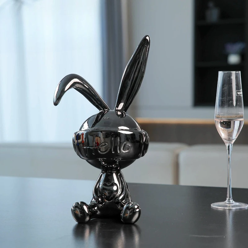 High End Love Rabbit Statue, Resin Flocking Craft Decor, Sofa Table Cabinet Ornament, Sophisticated Living Room Soft Accent