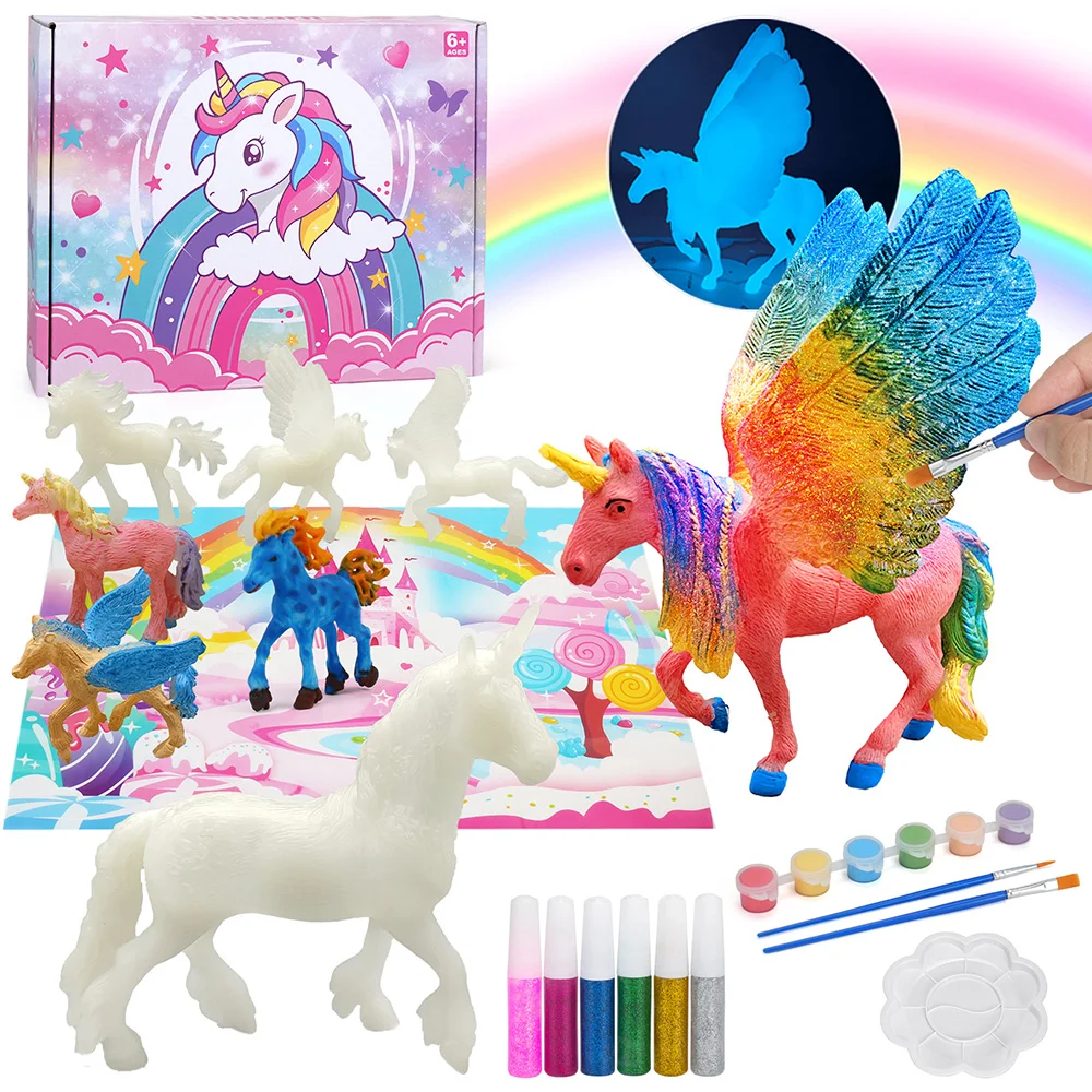 مجموعة أدوات الرسم على شكل وحيد القرن للأطفال، هدية لوحة يونيكورن متوهجة في الظلام للأطفال، لوازم الفنون والحرف اليدوية، مجموعة الرسم الإبداعي #1
