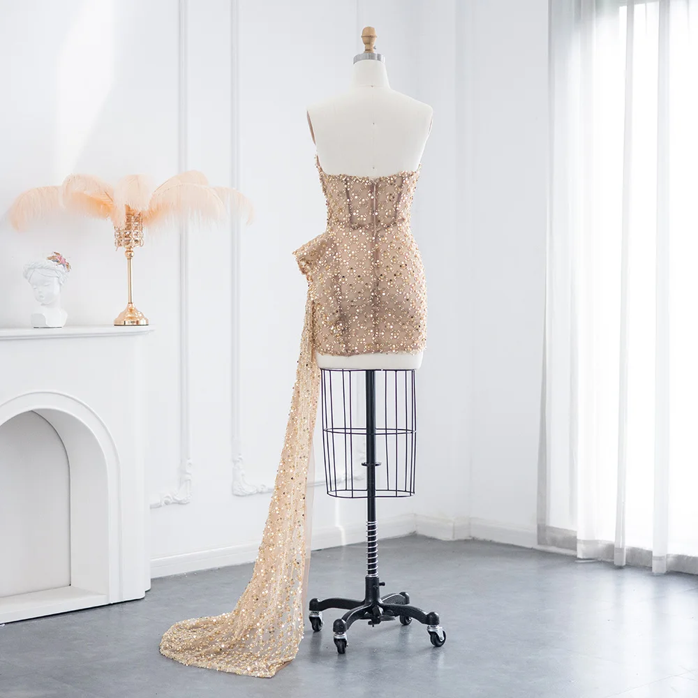 シャロンはゴールドセクシーなスパンコールショートミニスカートウエディングドレス黒人女の子のためのカクテルドレス RM002 カスタマイズ