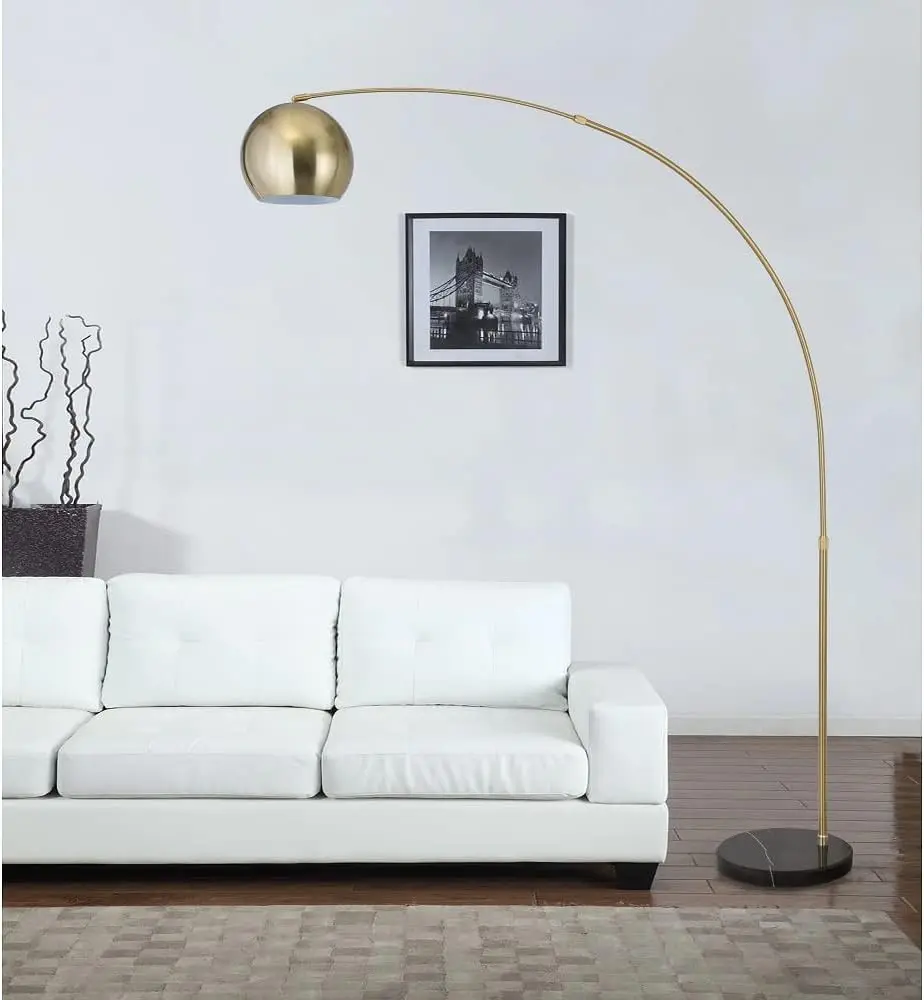 Modern Standing Adjustable Floor Lamp with Metal Dome Shade & Marble Base for Living Room - Corner Light Arc Lamps