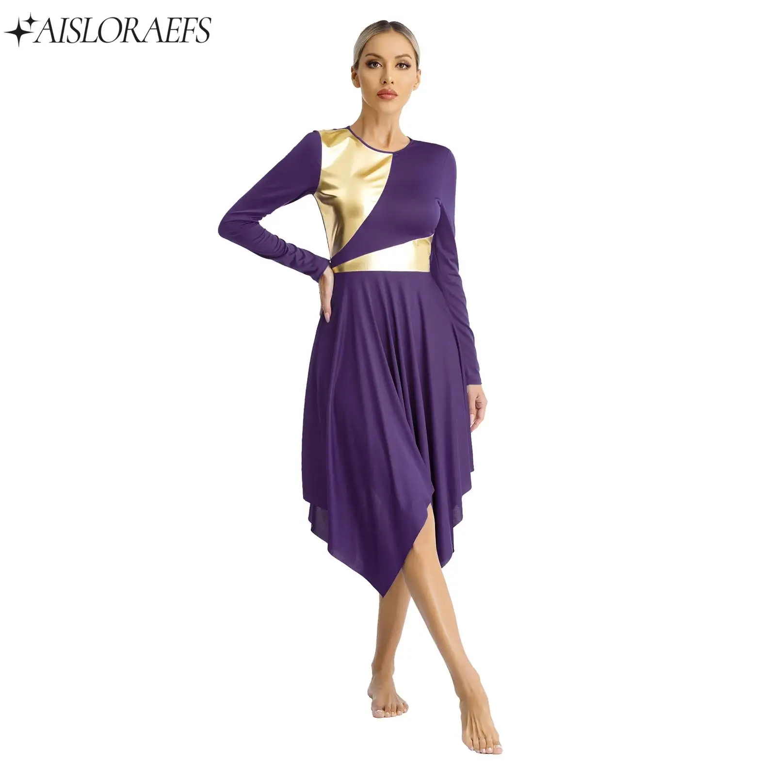 

Womens Liturgical Dance Dress Praise Lyrical Dance Costume Irregular Hem Dresses Halloween Cospaly Church Worship Dancewear