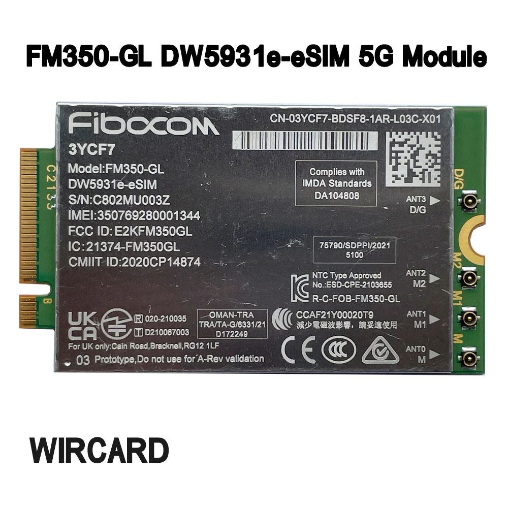 FM350-GL DW5931e-eSIM 5G M.2 Module for Dell Latitude 5531 9330 3571 Laptop 4x4 MIMO GNSS Modem