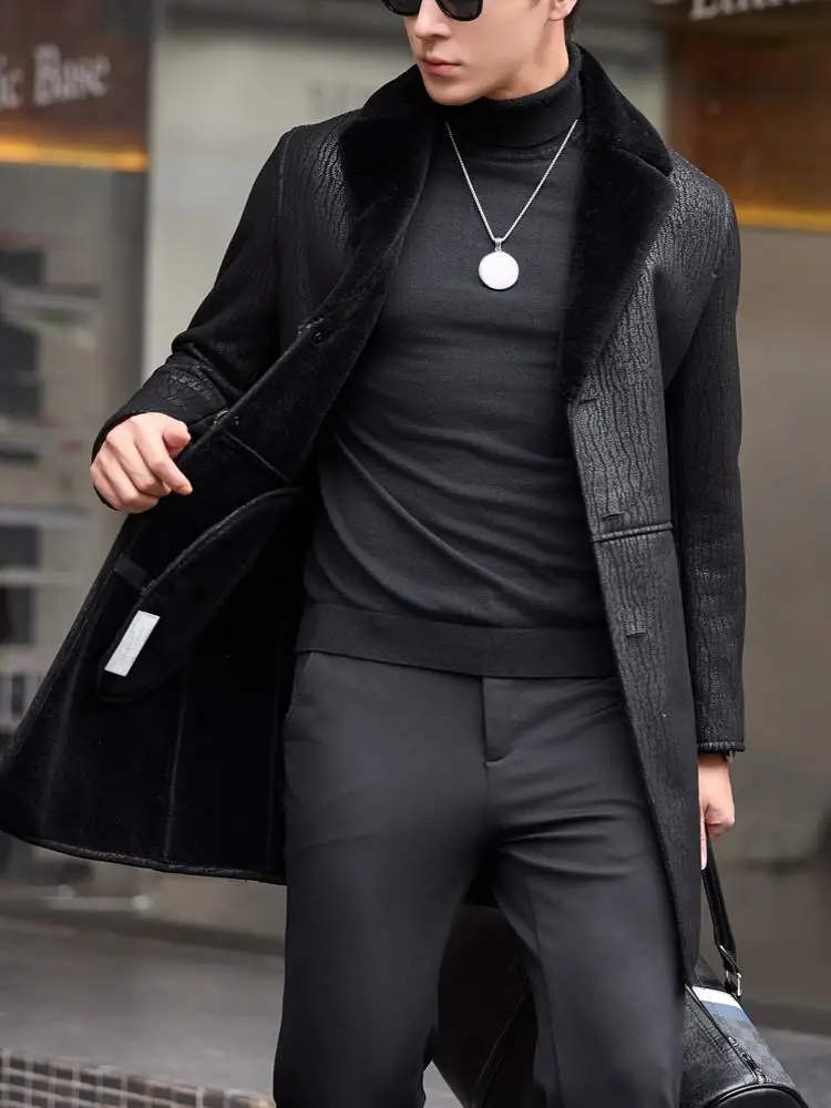New Mens Black Turn Down Collar Medium Long Woolen Jacket Single Breasted Slim Fashion Design Winter Business Casual Overcoat