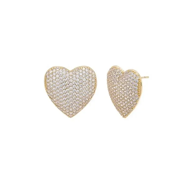 2024 High Quality 23mm Big Heart Earrings Iced Out Bling Micro Paved 5A Cubic Zirconia Stud Earrings Fashion Love Jewelry Gift