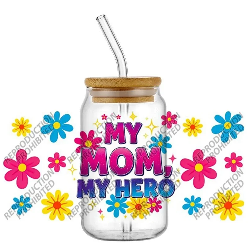 Mother's Day Retro Bright Daisy Thank You Mom 3D UV DTF Cup Wraps High‑Adhesive Scratch‑Resistant DIY Stickers for 16oz Glass