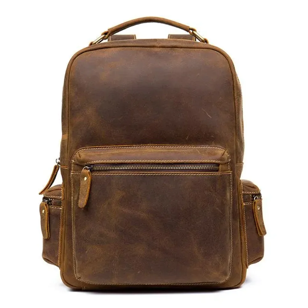 Backpack Genuine Vintage Leather Backpack Business Bag Vintage Cow Leather Travel Backpack Men Daypack School Bags