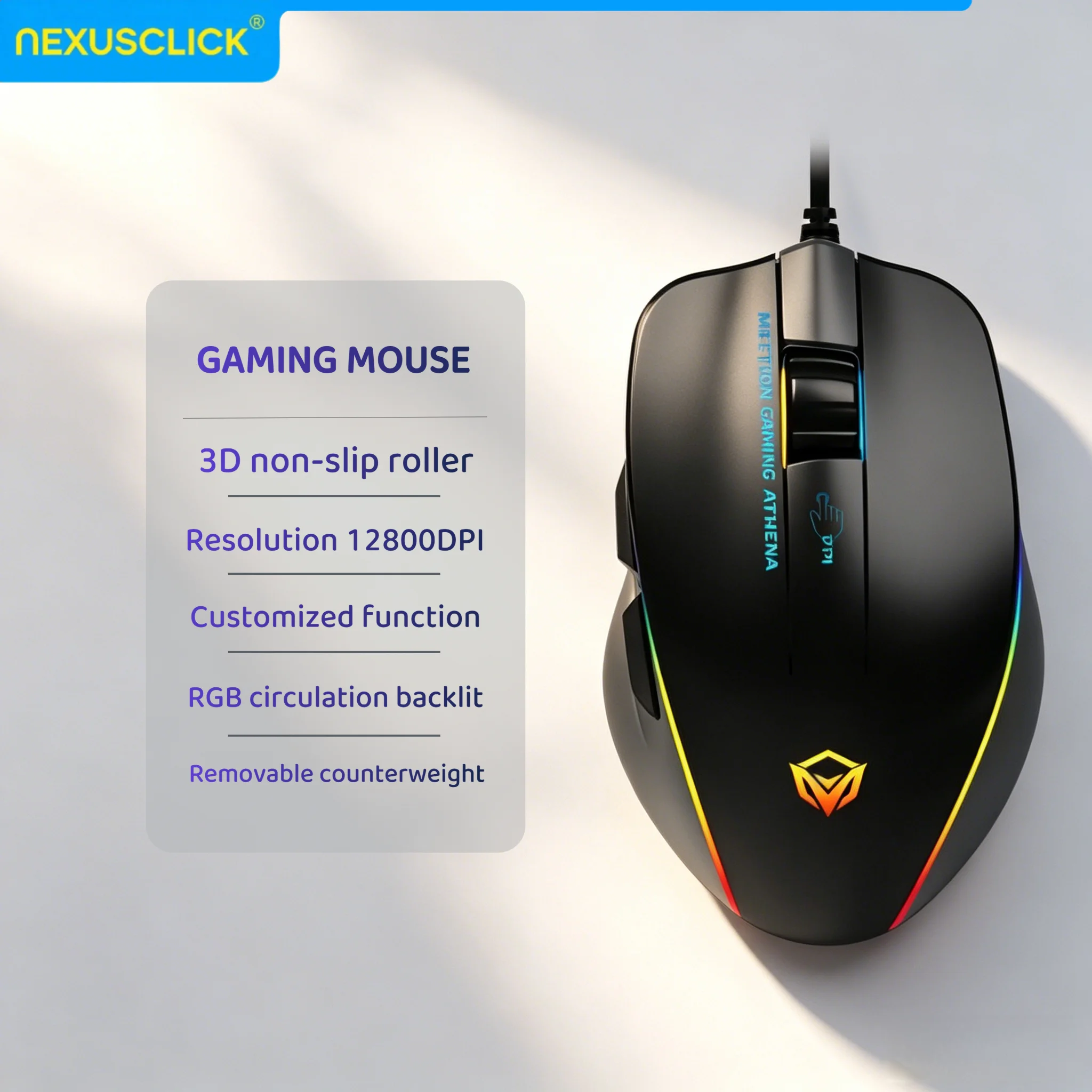 

NexusClick Wired Gaming Mouse,RGB Backlit,12800DPI,6 Programmable Buttons,Ergonomic Grip,High Precision for PC Gamers FPS MMORPG