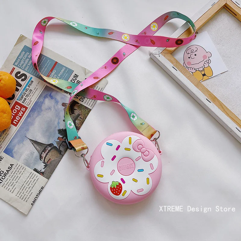 Children Cute Small Shoulder Bag Girls Donut Crossbody Bag Boy Silicone Mini Coin Purse Wallets Kids Rainbow Messenger Handbags