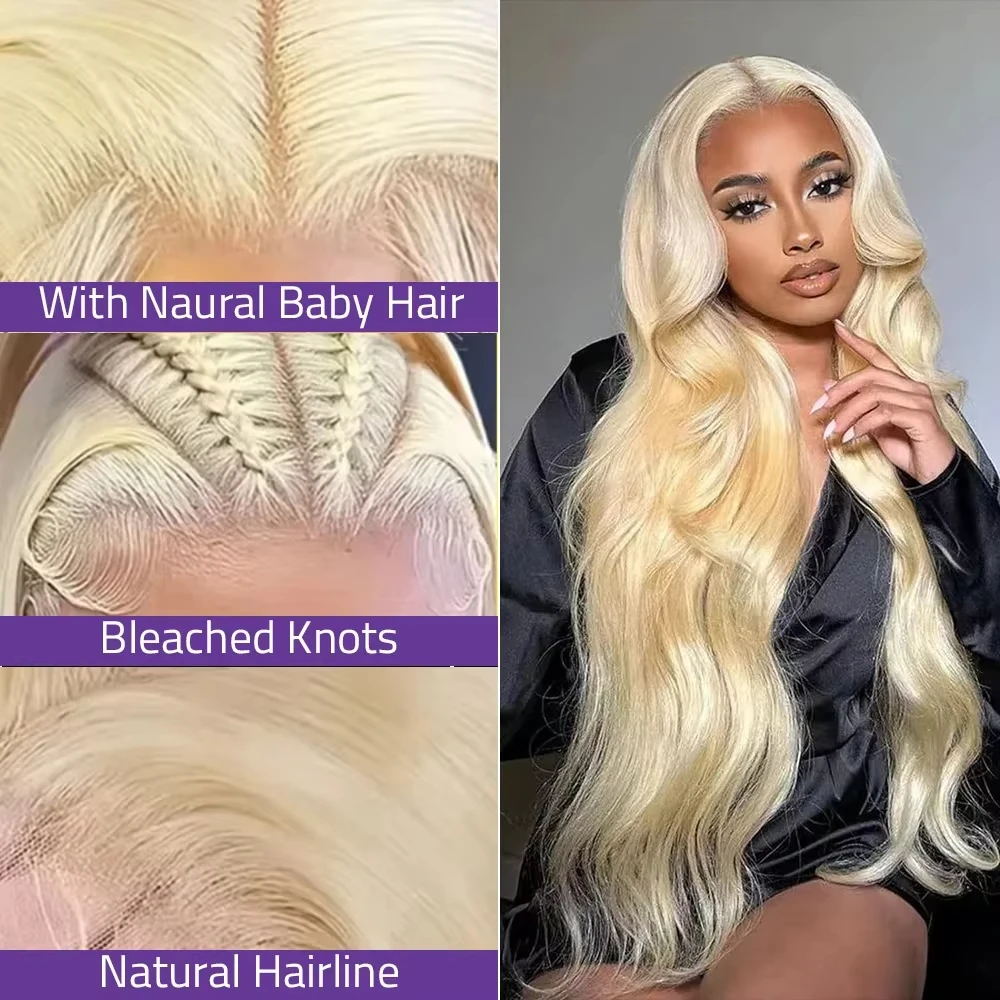 الجسم موجة 613 Hd الدانتيل الباروكة الأمامية 13x6 شعر بشري أشقر باروكة 200% الكثافة شعر الطفل ابيض عقدة خصلات الشعر المستعار البرازيلي #3