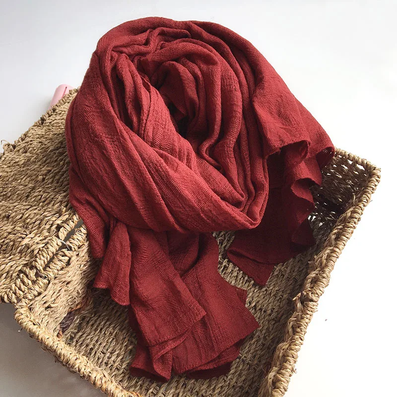 Cotton Large Size Solid Color Wine Red Japanese Style Scarf Artistic Hollow Out Student Winter Shawl Thick Warm Scarf 150x190cm