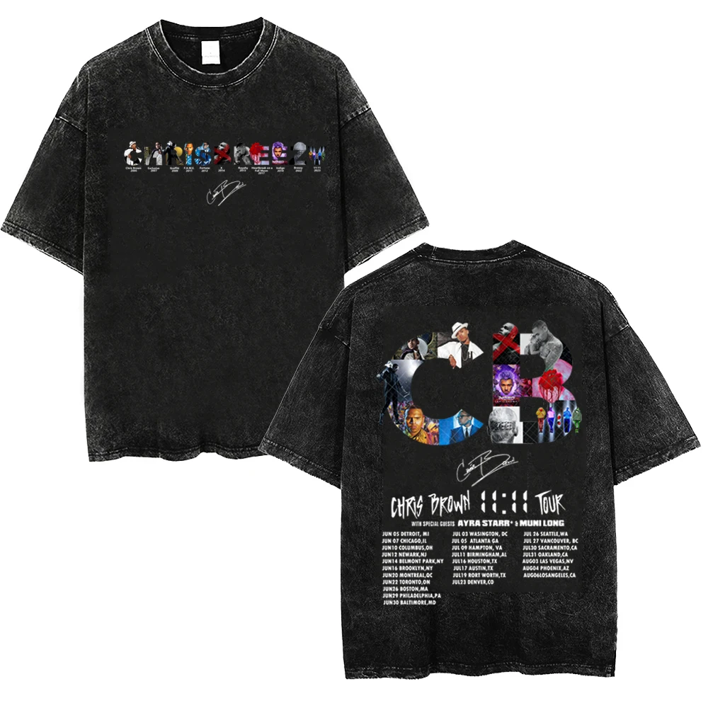 Chris Brown 11:11 Tour 2024 Retro Style Washed Tshirt Chris Brown Merch Black Washed Shirt