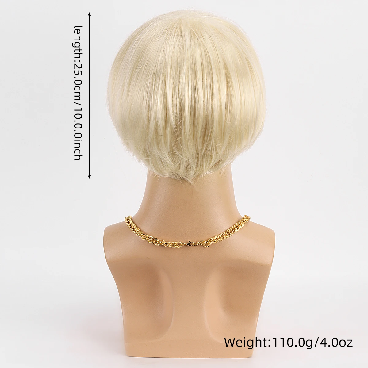 Men's yellow synthetic wig 4-piece set (wig+glasses+necklace+beard) 70s disco joystick synthetic wig suitable for Halloween and