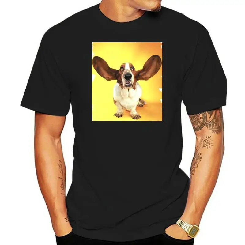 Basset Hound Ears Open Mens Cotton T-Shirt Printed Tee Shirt