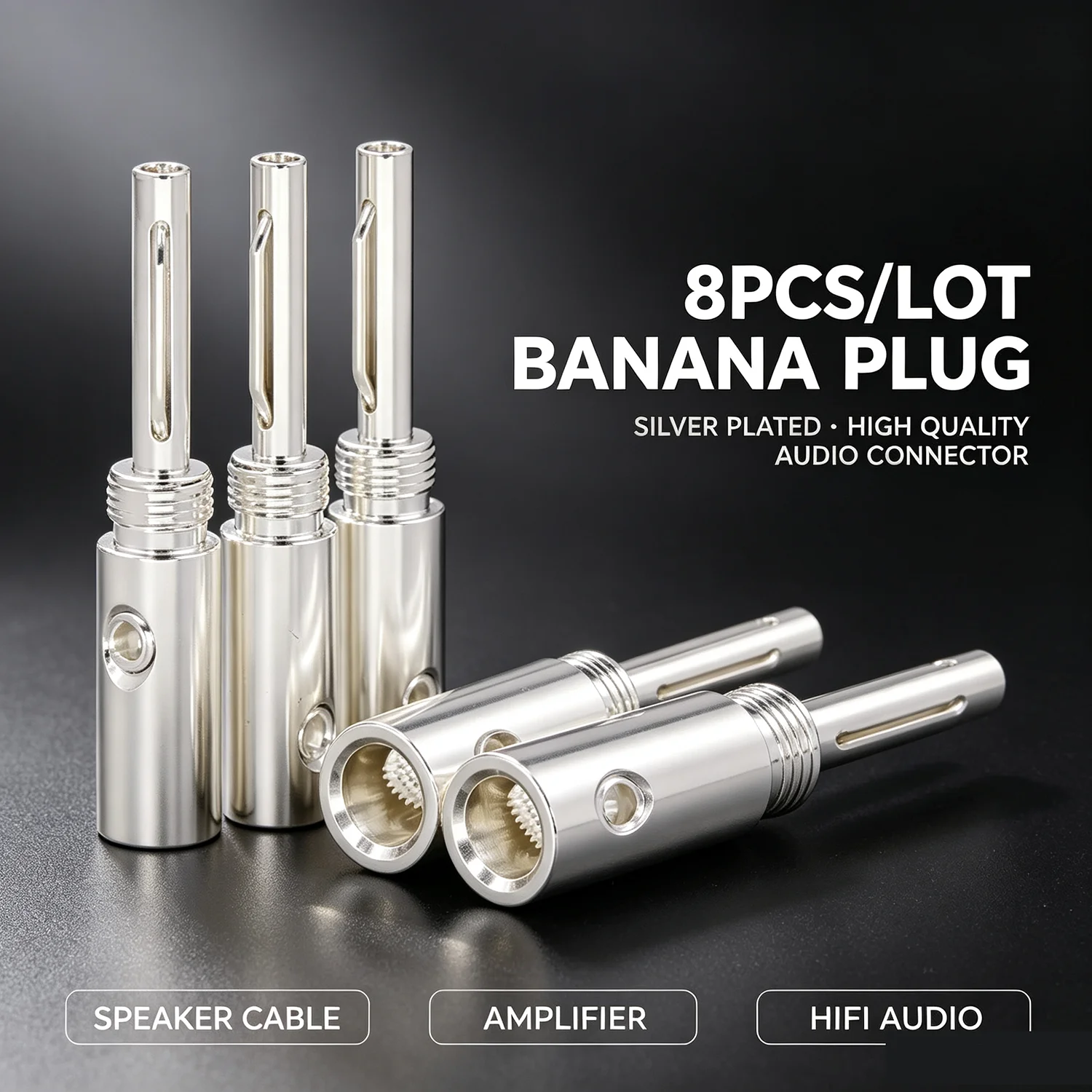 8pcs/lot High Quality Silver Plated Banana Plug Banana Adapter Silver Banana Connectors