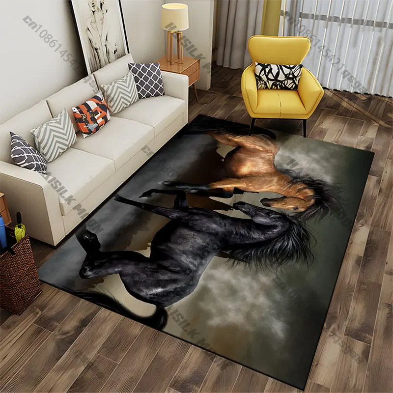 Horses fighting in dramatic scenery carpet Yoga living room room decor children's crawling mat doormat area rug games mat