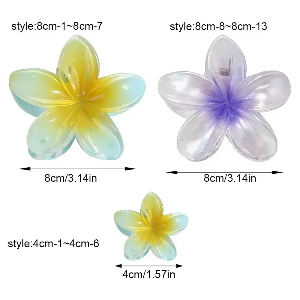 Pince à cheveux hawaïenne pour femmes, pince à fleurs dégradées, grande griffe pour optique, épingles à cheveux fines, barrettes, accessoires pour cheveux de plage, 4 cm, 8cm