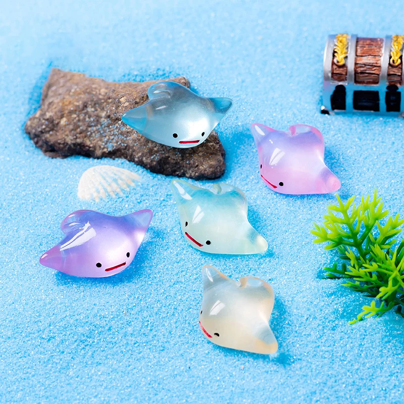 Mini Cartoon Luminous Manta Ray Ornamento, Brilho Animal, Micro Jardim, Artesanato Paisagem, DIY Fish Tank Decoração, 1 Pc, 5Pcs