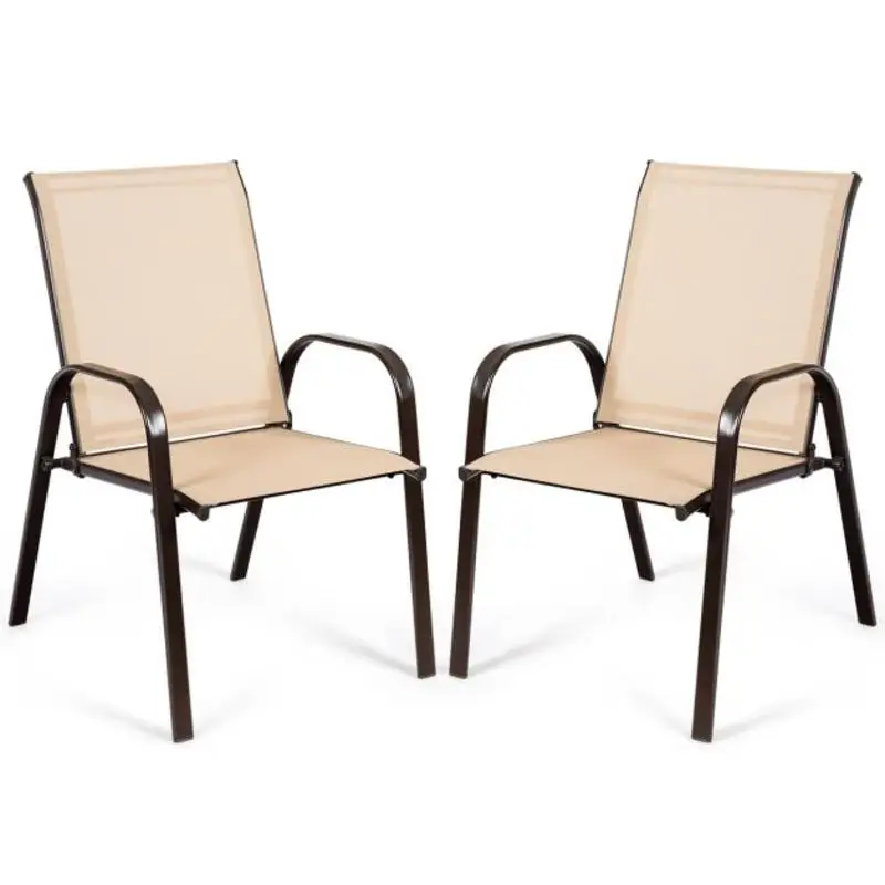 

2 Pcs Patio Chairs Outdoor Dining Chair with Armrest-Beige