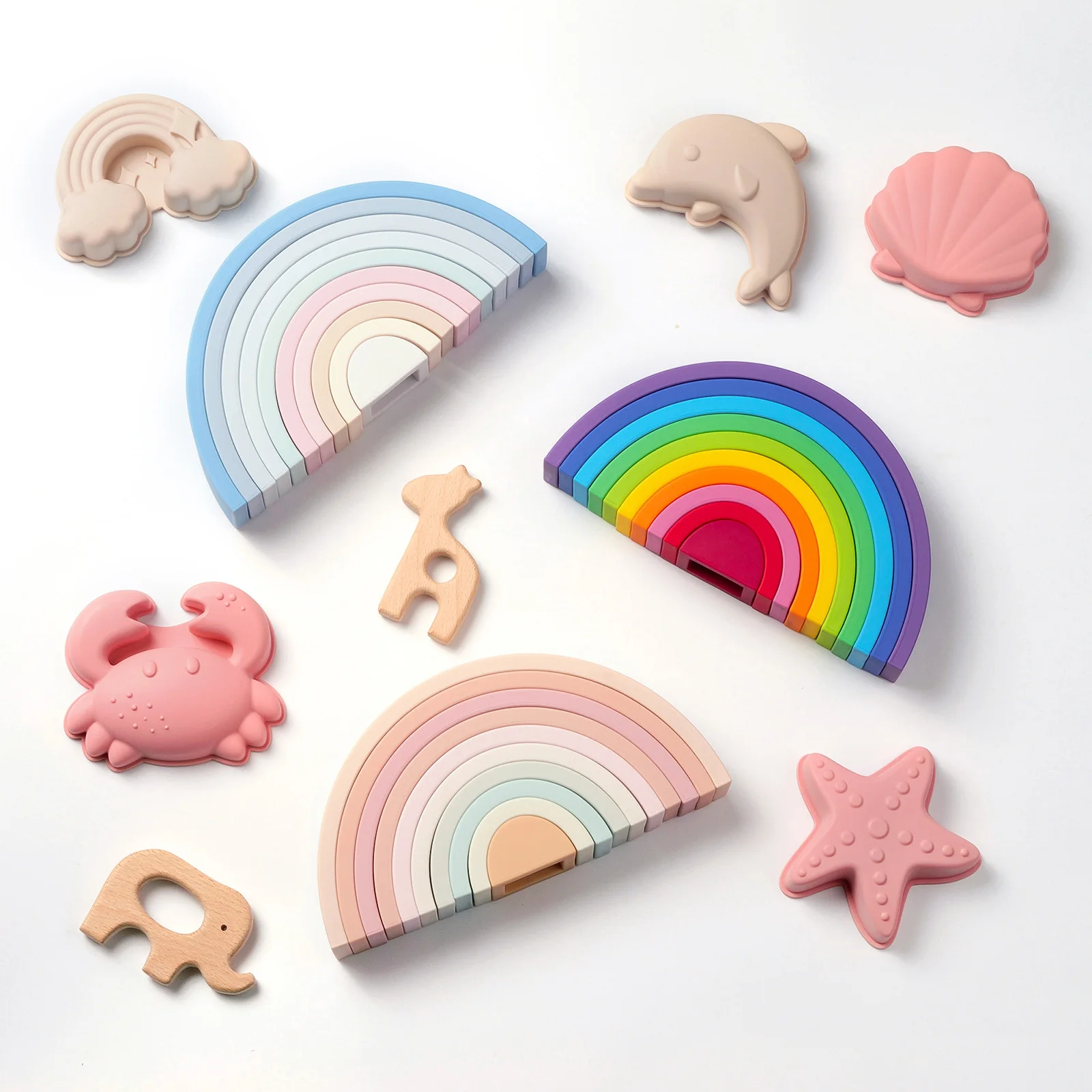 TYRY.HU 새로운 10pcs 아기 실리콘 빌딩 블록 BPA 무료 무지개 소프트 블록 3D 교육 몬테소리 장난감 아기 Teether 선물