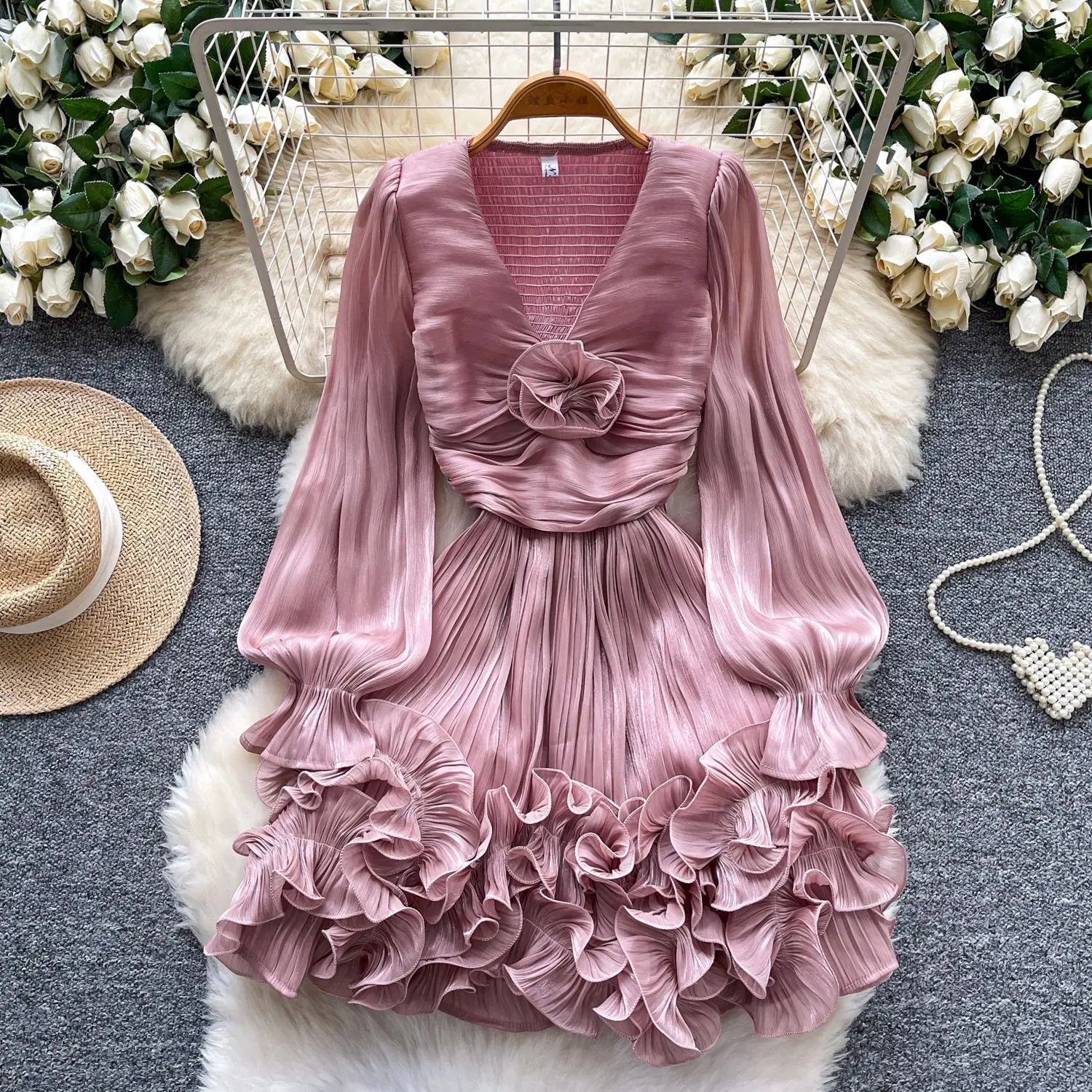 

Dress Women Short Dresses Gown A Line Vestidos Y2k Streetwear V Neck Ruffles Sexy Elegant Splice High Waist Party Night Work