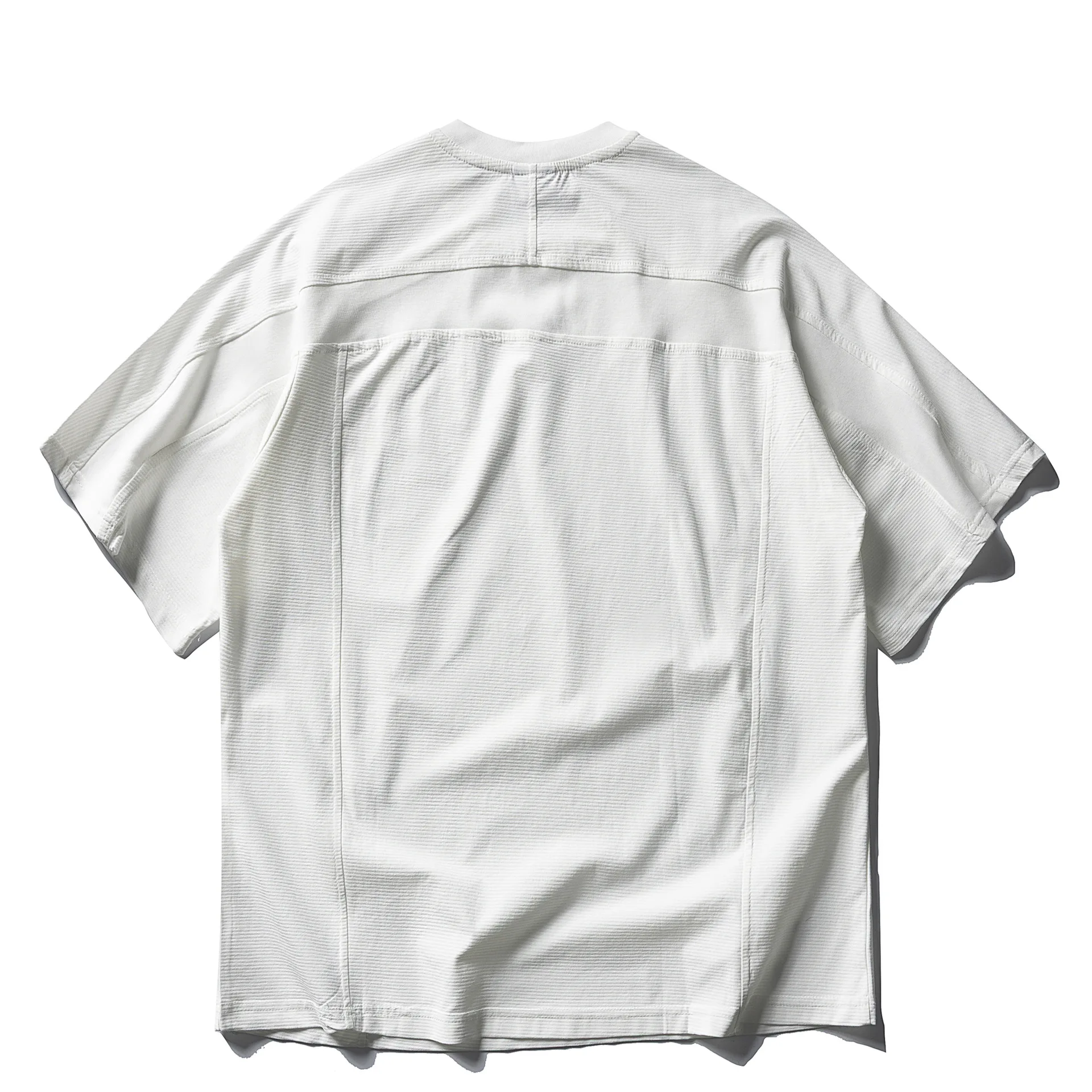 American Amekaji Letter Embroidered Waffle Grid Splicing Short Sleeved T-shirt Loose Half Sleeved