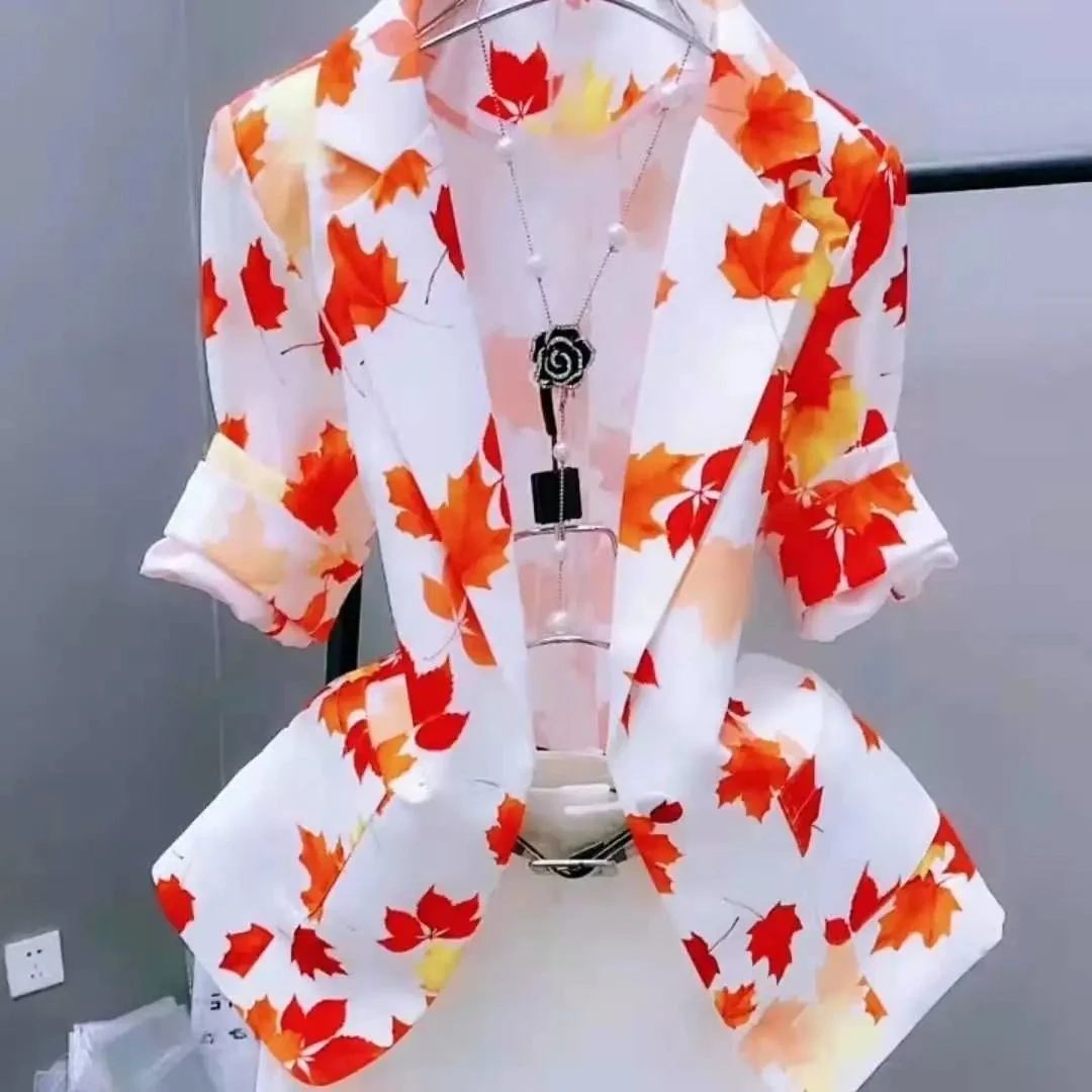 Spring Summer Thin Fashionable Short Women's Open Cardigan Sun Protection Print Outerwear Slim Fit Western Style Coat Trendy