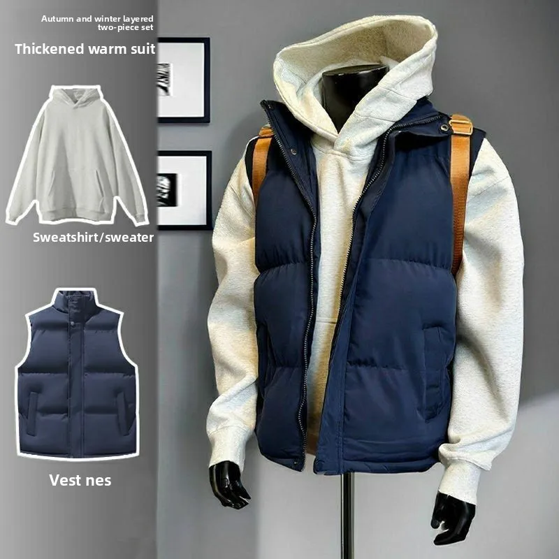 

American Sle Men's down Vest Winter Layering Set Warm Svel Jaet Outerwear Cotton oulder Pad Stand Fit Workwear