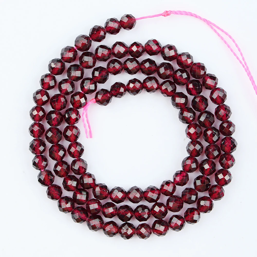 A +++ alami Brasil merah Garnet 3.7-4mm manik-manik segi untuk membuat perhiasan gelang kalung Aksesori DIY manik biji grosir