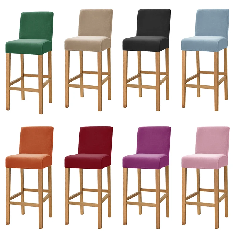 Velvet Fabric Bar Stool Chair Cover Spandex Stretch Short Back Chair Covers for Dining Room Cafe Home Small Size Seat Slipcover