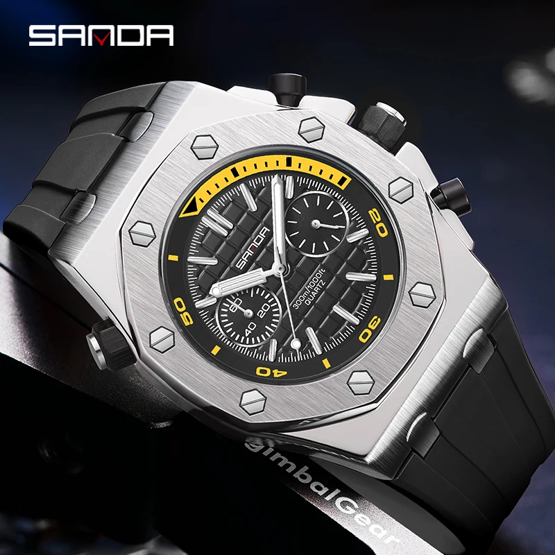 SANDA 7027 Fashion Quartz Movement Wristwatches Man Casual Waterproof Date Sports Watches Clock For Men Male Relogio Masculino