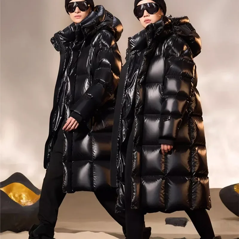 2024 Winter Bright Face Black Gold Cotton-padded Women\'s Long Thicker Than Knee Male Female Couples Coat Women Parkas