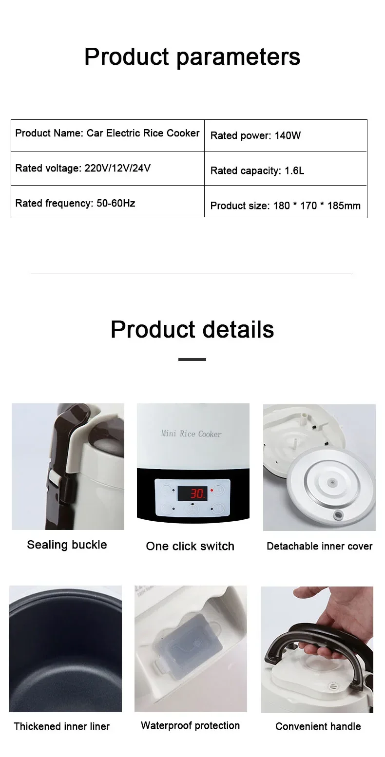 L # 12V/24V/220V Car Home Dual Electric Rice Cooker MultiCooker Portable Vehicle Rice Cooker Truck Food Soup Cooking Machine