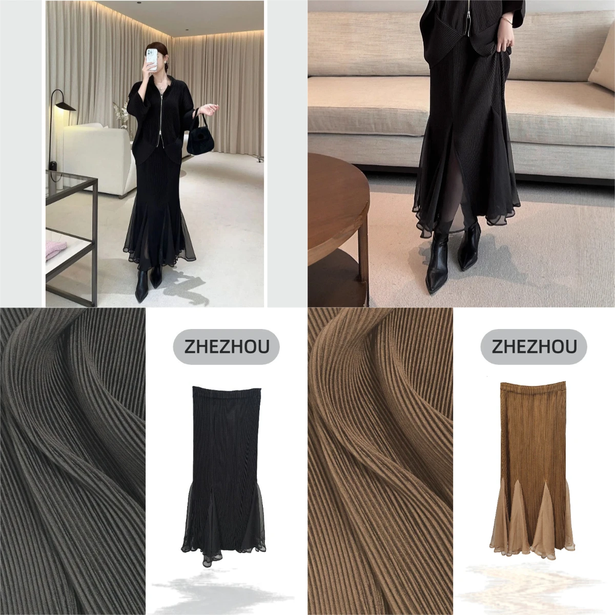 

Miyake Fold 2025 Autumn/Winter Thick Fishtail Skirt Elegant and Versatile Commuter Half Skirt Splicing Solid Color Half Skirt