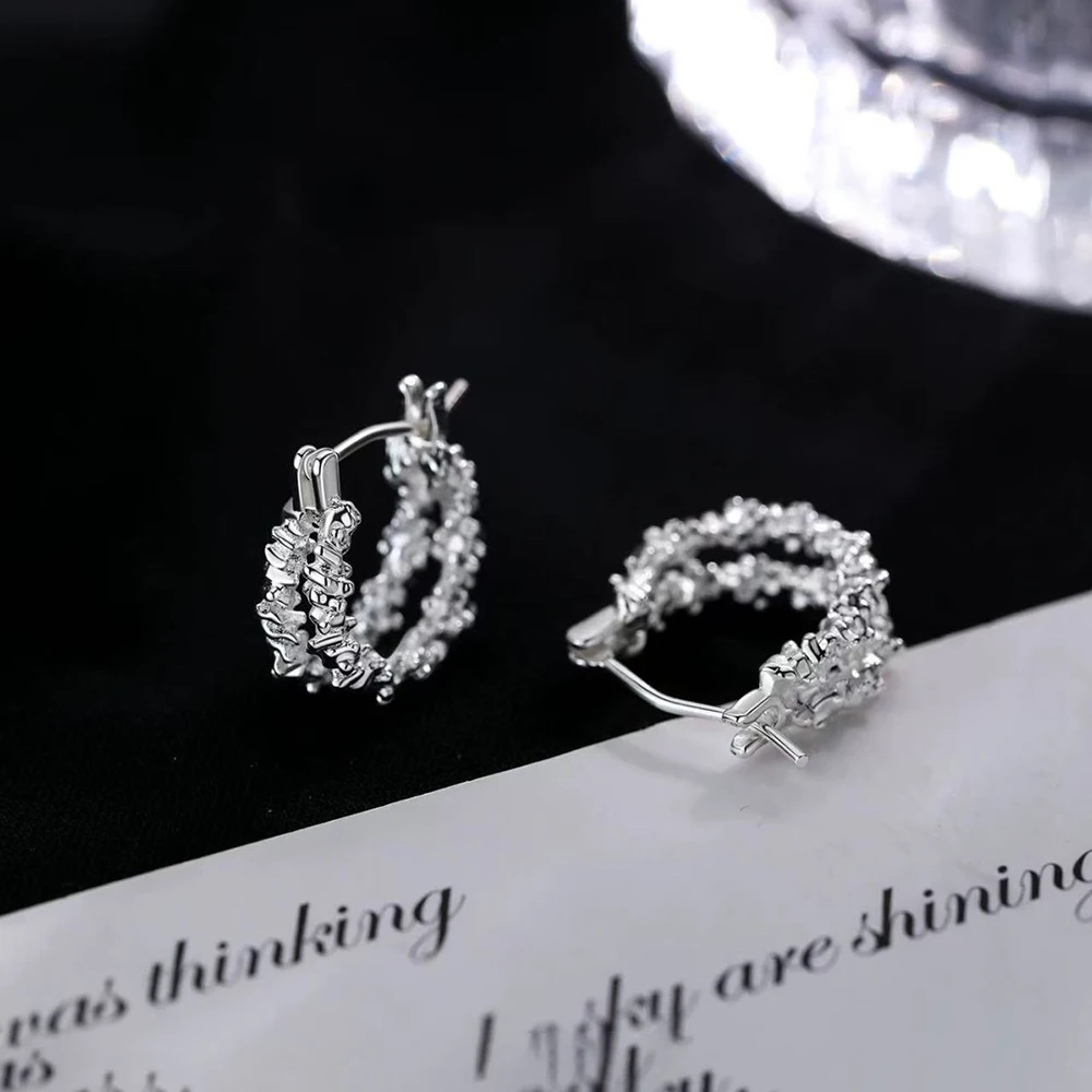 

925 Silver Needle Irregular Double-layer Round Hoop Earrings For Women Classic Fine Jewelry Personality Geometric Accessories