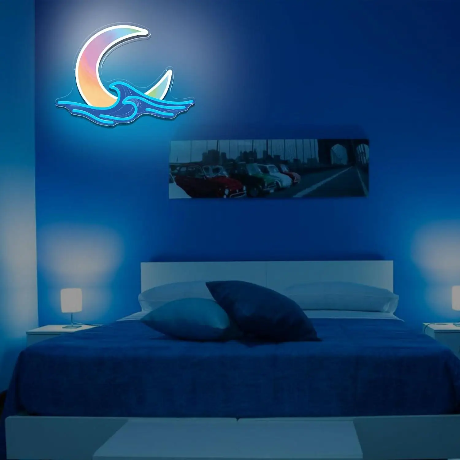 Moon Over Sea Wave Neon Sign Usb Dimmable Led Wall Light Ocean Themed Decor For Bedroom Game Room Beach House Party Holiday Gift