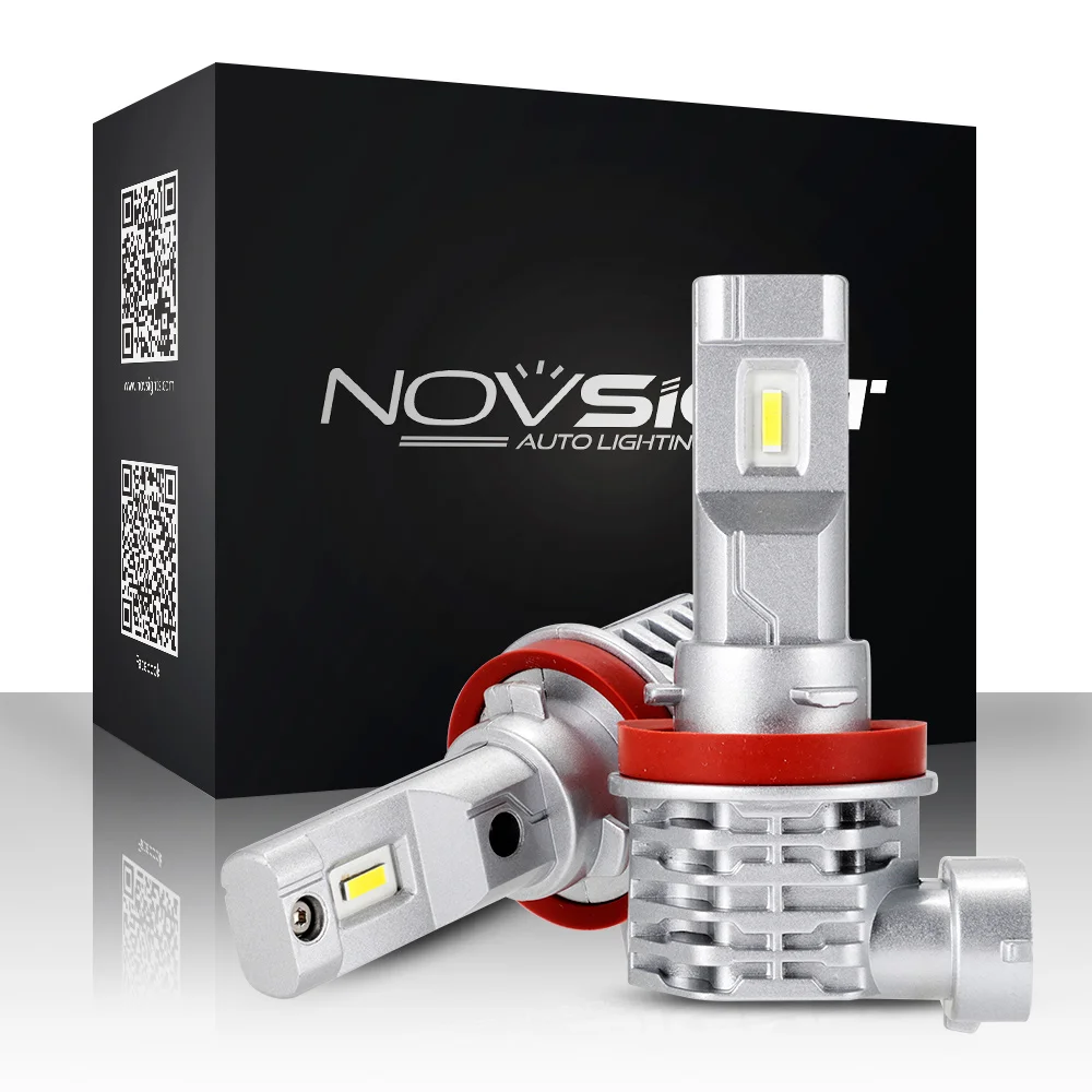 NOVSIGHT Противотуманные фары H11 H8 H9 H16JP 9006 HB4 9005 HB3 Лампы 50 Вт 8000LM 6000K Белые Автоматические светодиодные фары Мини-размер Автомобильные фары