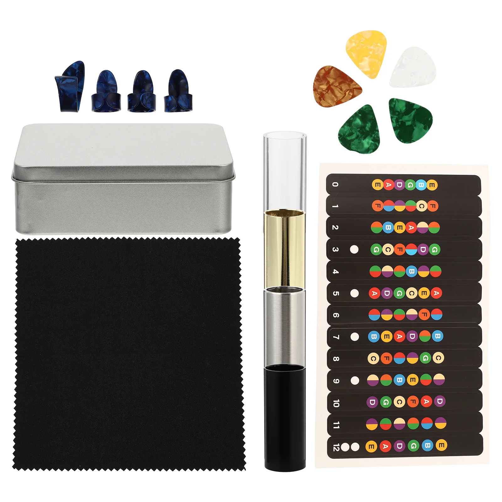 

1 Set Glass Tube Slide Steel Guitar Slide Finger Pick Thumb Finger Protector Guitar Accessories Kit Iron Storage Box Included
