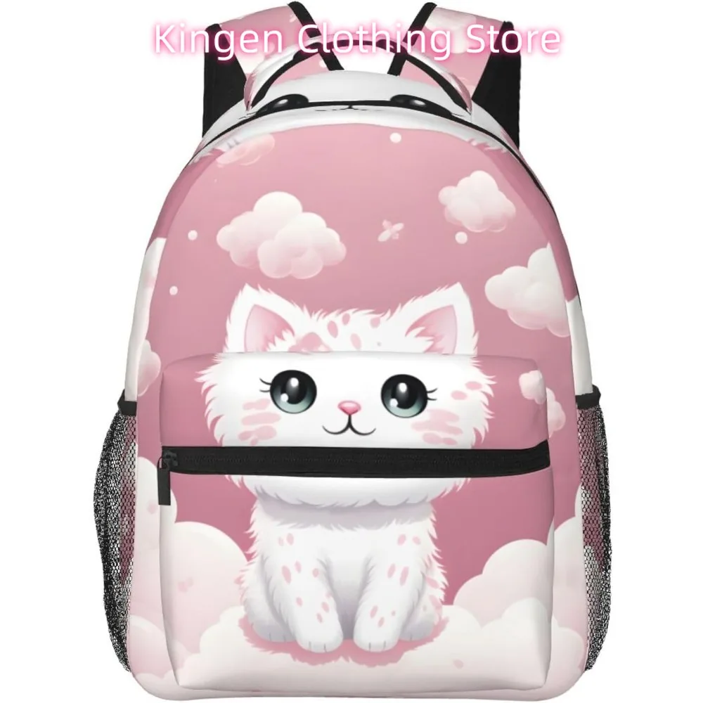 

laptop bag back to school White Cute Cat Lightweight Laptop Backpack Lightweight Multipurpose Travel Casual Daypack Unisex Coll