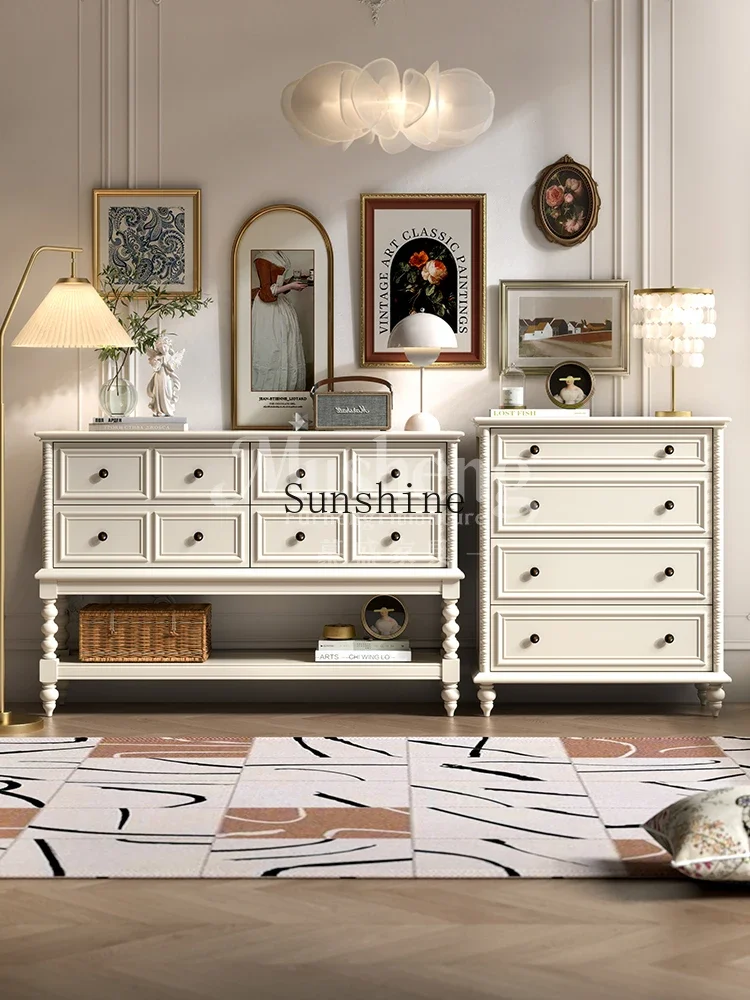

French cream white solid wood chest living room against the wall storage middle antique porch partition dining side FT